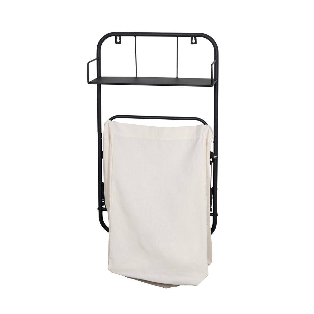 Black Collapsible Wall-Mounted Laundry Hamper with Shelf