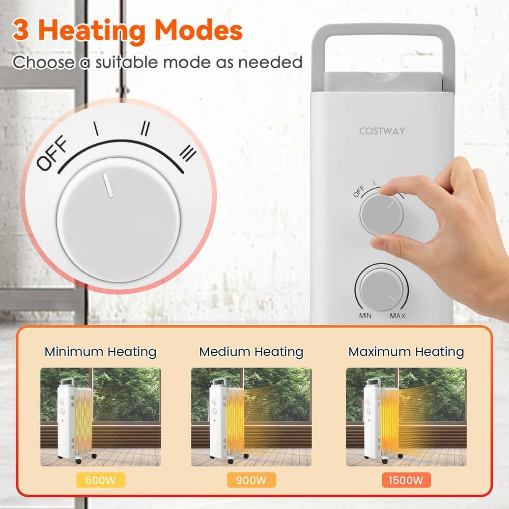 White 1500W Oil Filled Radiant Space Heater with Thermostat