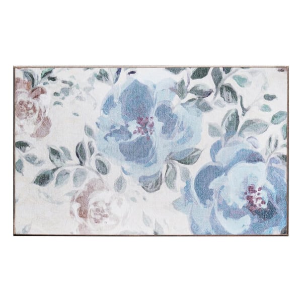 My Magic Carpet Sasha Cream Blue 3 ft. x 5 ft. Floral Washable Area Rug