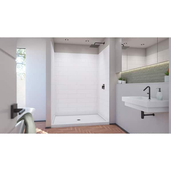 DreamStone 42 in. L x 60 in. W x 84 in. H Alcove Shower Kit with Shower Wall and Shower Pan in Modern White