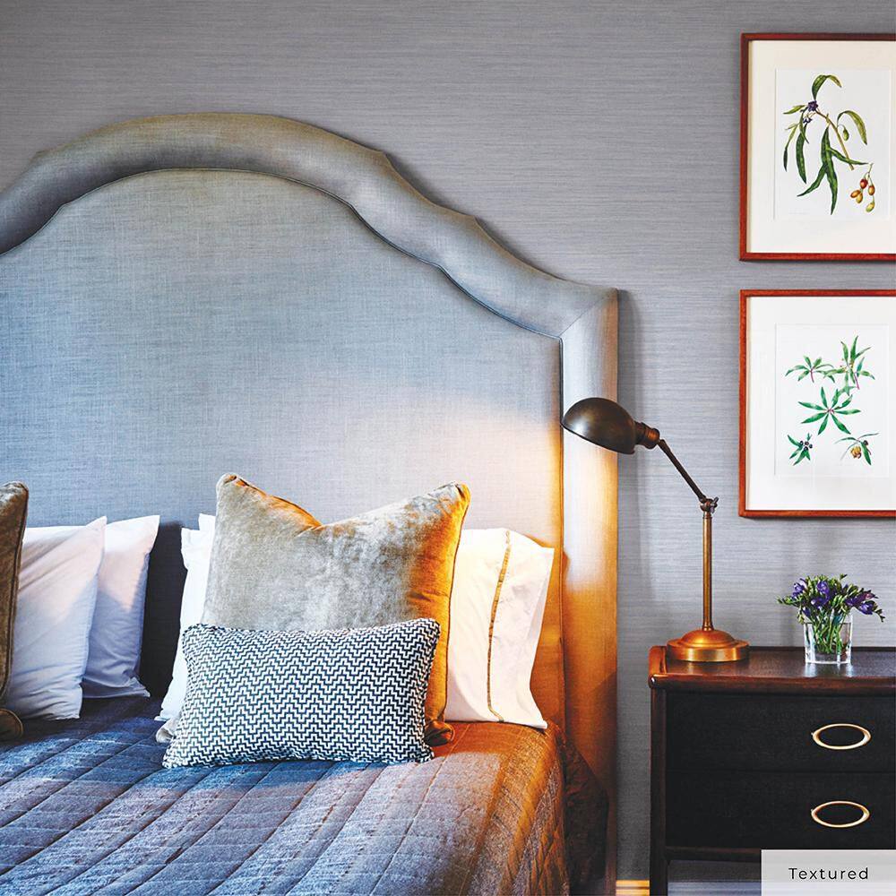 Powder Blue Vinyl Grasscloth Peel and Stick Wallpaper Roll
