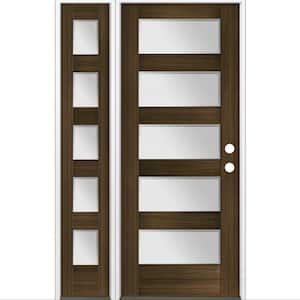 50 in. x 80 in. Modern Douglas Fir 5-Lite Left-Hand/Inswing Frosted Glass Black Stain Wood Prehung Front Door w/ LSL