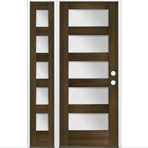 Krosswood Doors 50 in. x 80 in. Modern Hemlock 5-Lite Left-Hand/Inswing Frosted Glass Black Stain Wood Prehung Front Door w/ LSL