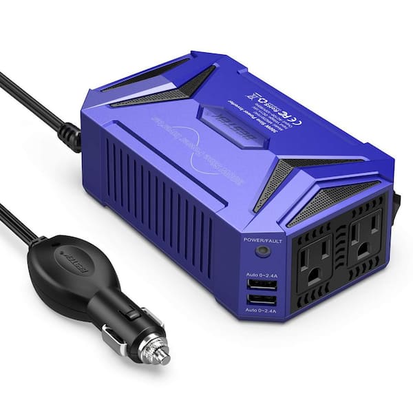 Unique 300W Power Inverter DC to AC Car Charger Plug Inverter in Blue with USB Charging Ports