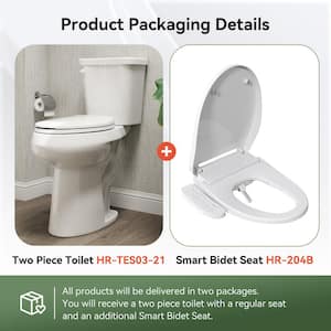 21 in. Extra Tall 2-Piece 1.28 GPF Single Flush Elongated Toilet in White Map Flush 1000g with Smart Bidet Seat