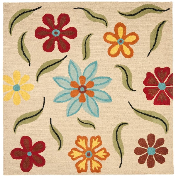 Blossom 4 ft. x 4 ft. Square Beige/Multi Floral Petals Area Rug