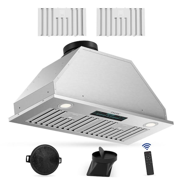 Tylza 30 in. 900 CFM Convertible Ductless to Ducted Insert Range Hood in Stainless Steel with Charcoal Filter 2 3-Watt LED