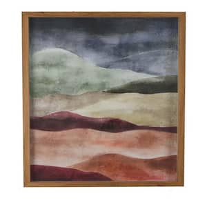 Brown, Burgundy, Blue and Green Natural Fiber Abstract Dune Waves Wooden Wall Art Painting