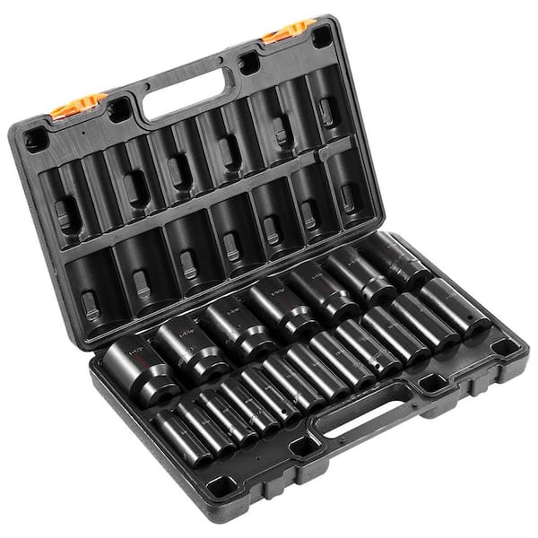 Impact Socket Set 1/2 in. 19 Piece Impact Sockets, Deep Socket, 6-Point Sockets, Rugged Construction