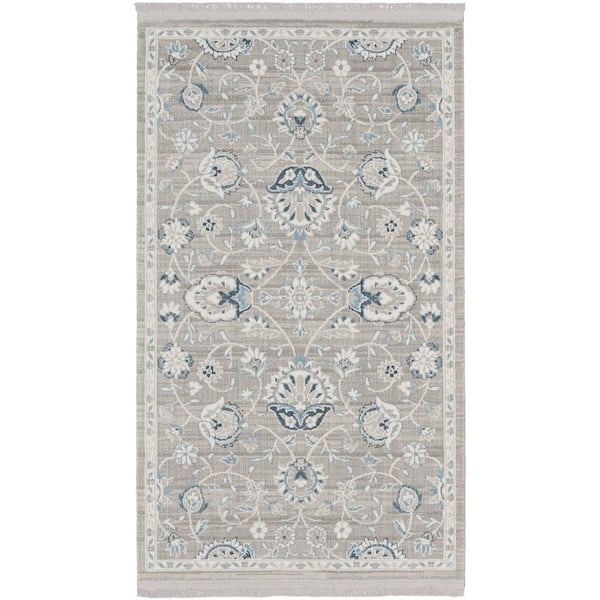 Nourison Lennox Grey/Ivory doormat 2 ft. x 4 ft. Bordered Transitional Area Rug