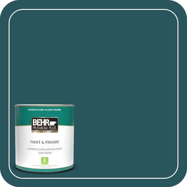 BEHR PREMIUM PLUS 1 qt. #MQ6-01 Ocean Abyss Semi-Gloss Enamel Low Odor Interior Paint & Primer