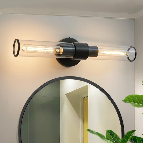 Deyidn 7.21 in. 2-Light Black Vanity Lights Fixtures with Clear Glass Shape Wall Mount Lamp for Bathroom, Living Room