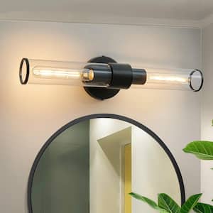 7.21 in. 2-Light Black Vanity Lights Fixtures with Clear Glass Shape Wall Mount Lamp for Bathroom, Living Room