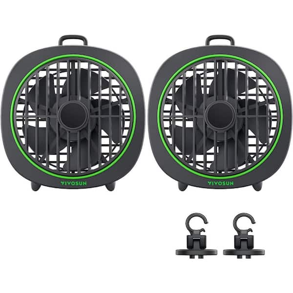 AeroWave 4 in. 3 Fan Speeds Grow Tent Clip Desk Fan in Black with Detachable Hook (2-Pack)