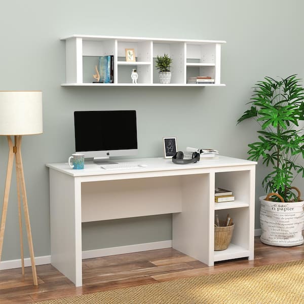 Mainstays Small Space Writing Desk with 2 Shelves, White Finish