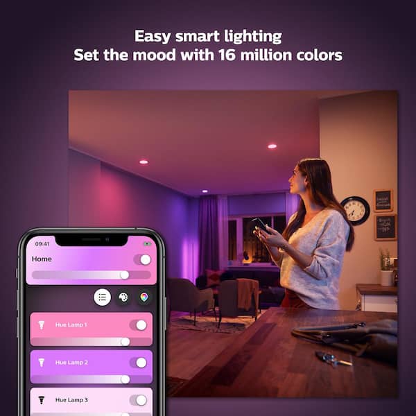Philips Hue 4 in. LED Color Changing Smart Recessed High Downlight with Bluetooth (1-Pack) 578419 - The Home Depot
