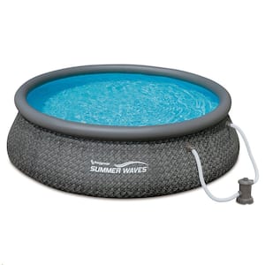 Dark Grey Wicker 12 ft. Round 36 in. D Quick Set Inflatable Ring Pool
