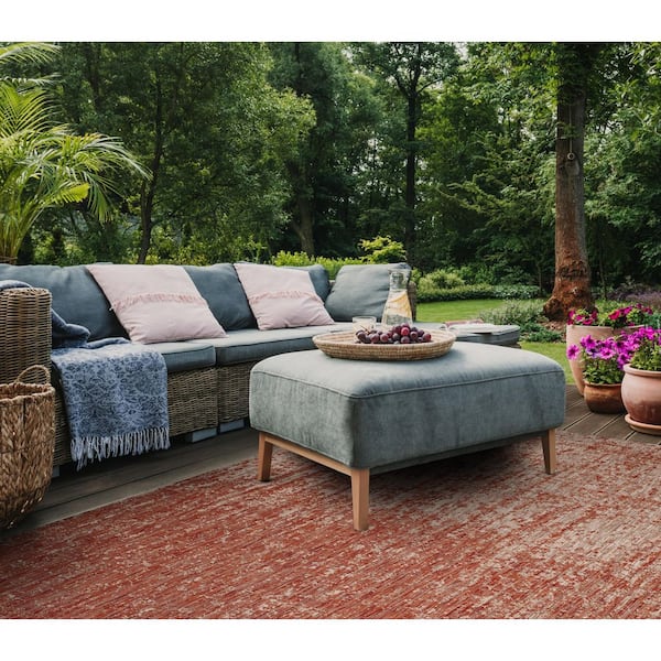 Courtyard Rust/Gray 5 ft. x 8 ft. Distressed Gradient Indoor/Outdoor Area Rug