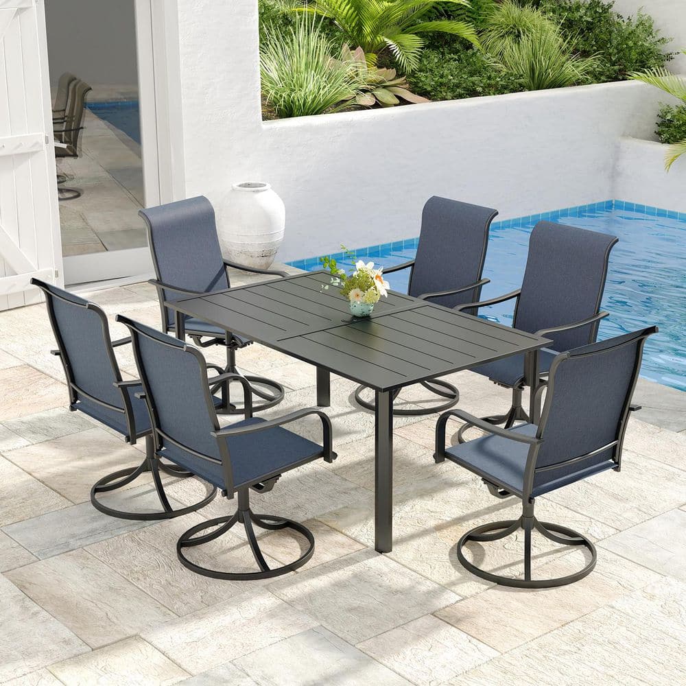 7-Piece Rectangular Steel Outdoor Dining Set