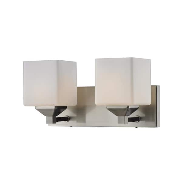 Unbranded Lawrence 13 in. 2-Light Brushed Nickel Steel Modern Vanity Light with Matte Opal Glass Shades