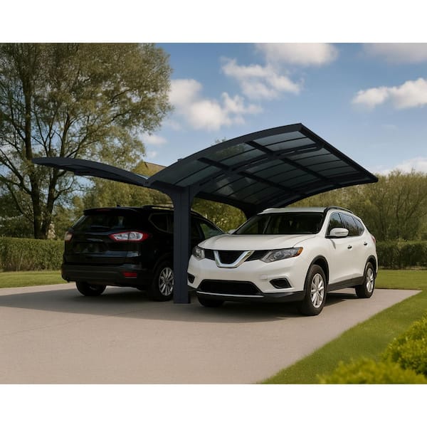 Arizona Breeze 19 ft. x 16 ft. Gray Double Wings Shape Metal Carport with Solid Roof Panels
