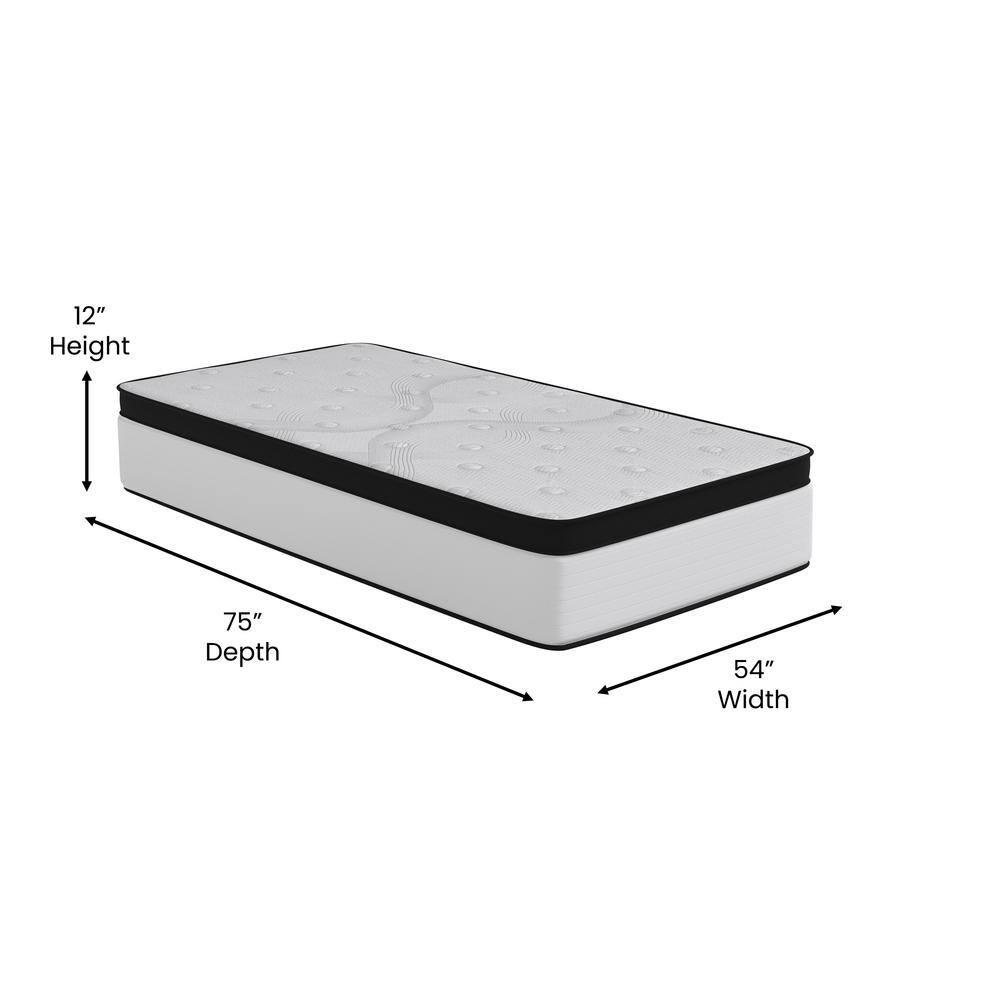 Twin 12" White and Black Innerspring Adjustable Mattress