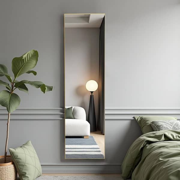 Black 16 in. W x 59 in. H Right Angled Rectangle Aluminum Alloy Thin Frame Full Length Mirror