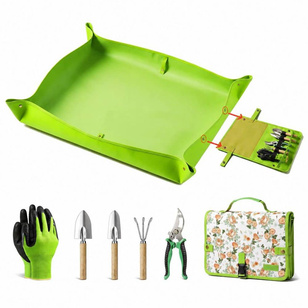 7-Piece Green Metal Garden Tool Set with Repotting Mat, Tool Bag, Gloves and Stainless Steel Tools price history on PriceWatchPro