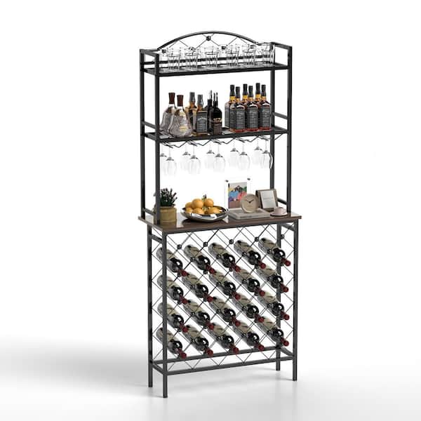 3-Tier Liquor Bottle and Glass Holder Wine Rack Bar Table with Storage Shelves