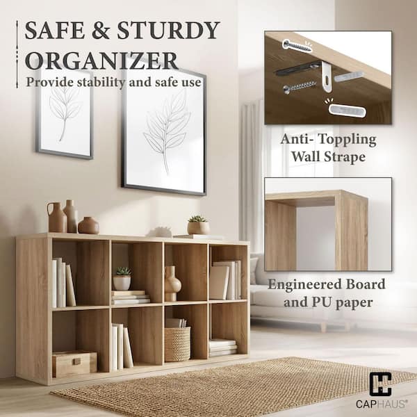 CAPHAUS 43 in. H x 43 in. W x 14.6 in. D Natural Oak 9-Cube