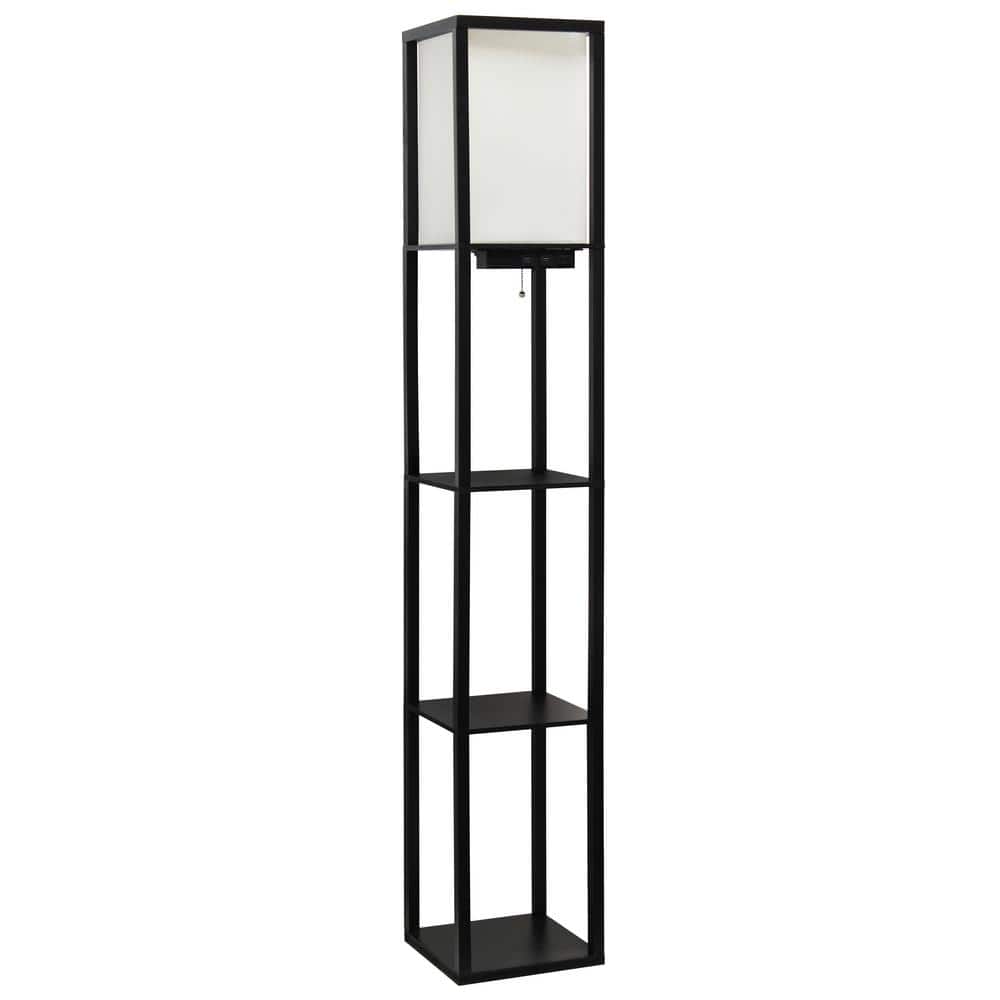 Classix 62.5" Black 3-Tier Shelf Floor Lamp with Linen Shade