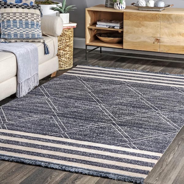 nuLOOM 8 x 10 Braided Ivory Indoor/Outdoor Stripe Coastal Area Rug in the  Rugs department at