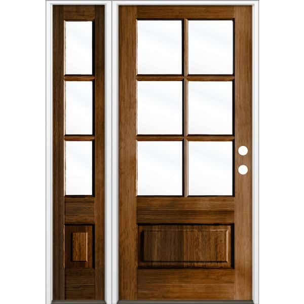 Krosswood Doors 50 in. x 80 in. Farmhouse 3/4 Lite Clear Glass Provincial Stain Left-Hand/Inswing Hemlock Prehung Front Door w/LSL