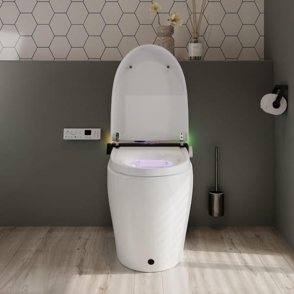 Smart Toilet with Bidet Seat Built-in, Auto Open/Close Seat, Foot Sensor, LED Display, Night Light, Warm Water and Dryer