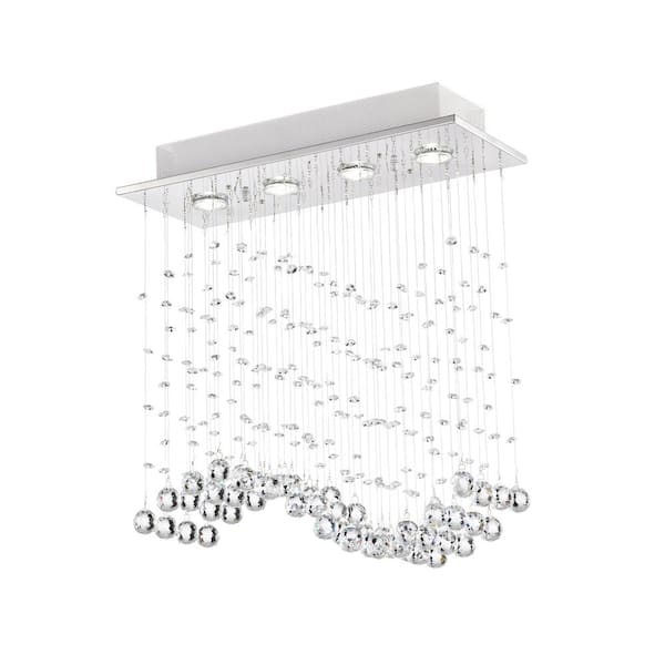 Liisa 20 in. 4-Light Stainless Steel Raindrop Flush Mount for Kitchen, Dining/Living Room with No Bulbs Included