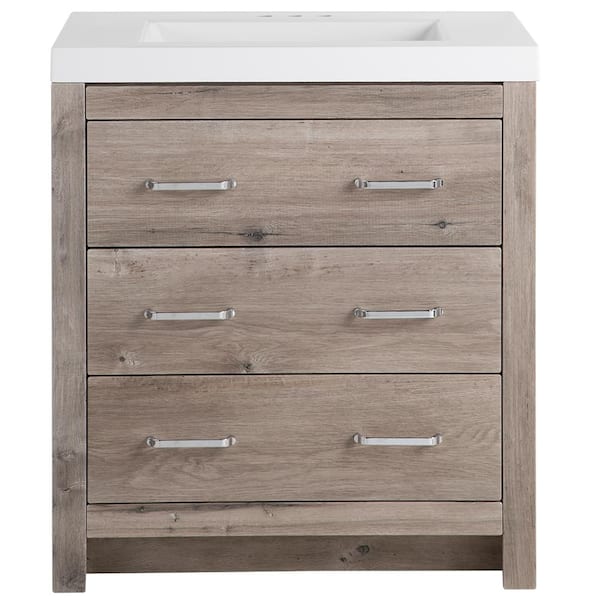 Glacier Bay Woodbrook 31 in. W x 19 in. D Bath Vanity in White Washed Oak with Cultured Marble Vanity Top in White with White Sink