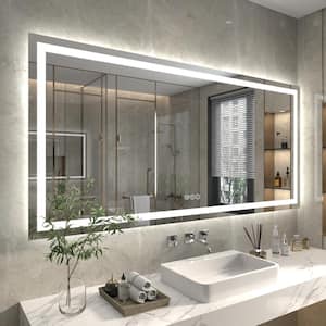 84 in. W x 40 in. H Oversized Rectangular Frameless Anti-Fog LED Wall Bathroom Vanity Mirror in Silver
