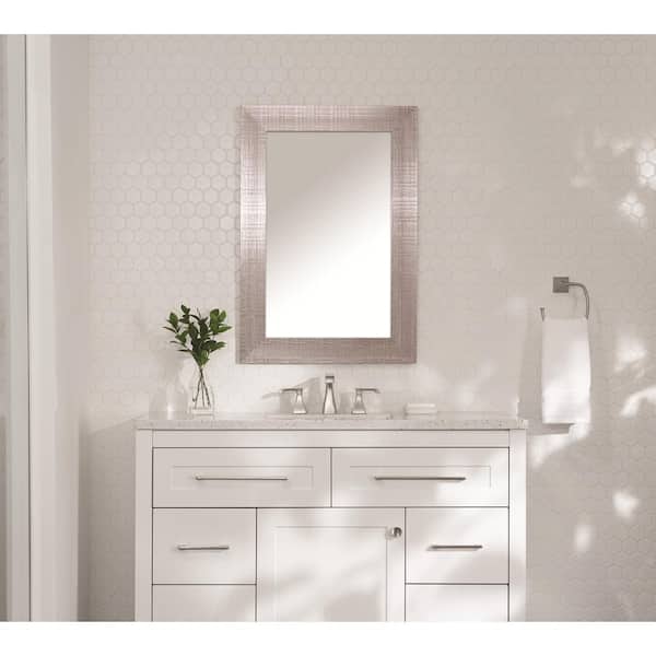 Home Decorators Collection 24 in. W x 35 in. H Rectangular Plastic Framed Wall Bathroom Vanity Mirror in Brushed Nickel (Screws Not Included)