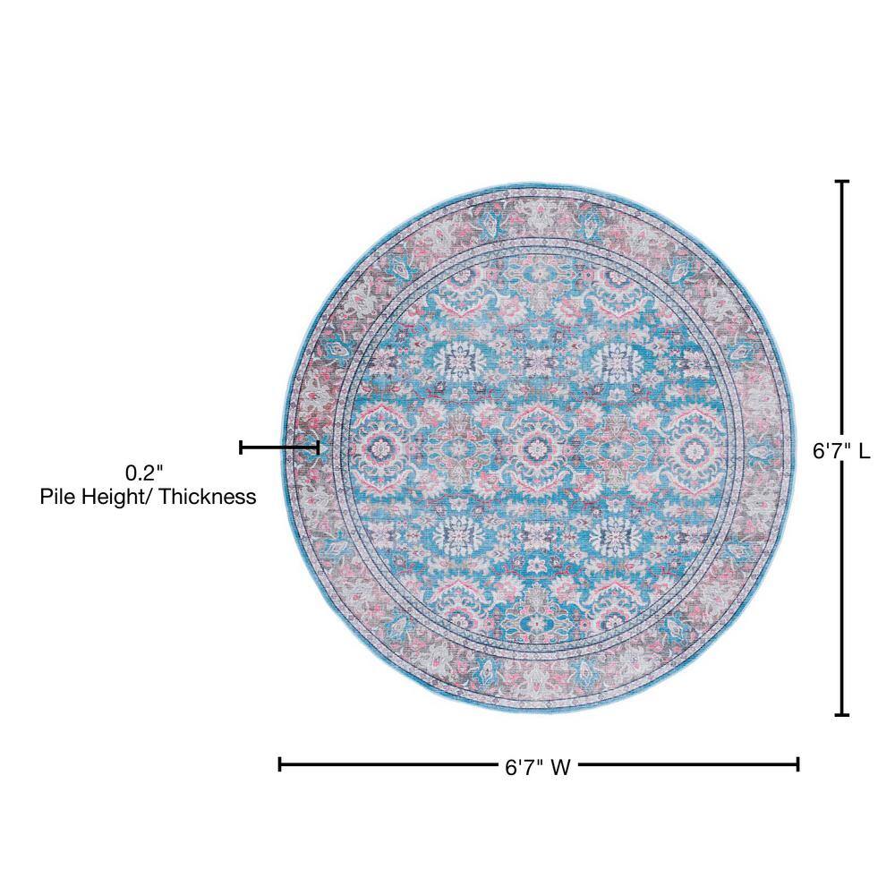 Safavieh Serapi 6'7" Round Rust and Blue Washable Area Rug