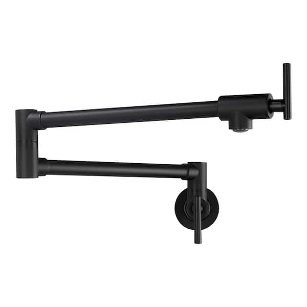 Fapully Commercial Wall Mount Pot Filler Kitchen Faucet with Stretchable Double Joint Swing Arm Single Hole in Matte Black