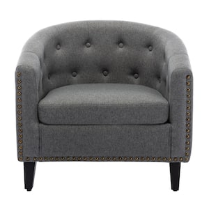 28.3 in. W Gray Linen Fabric Tufted Barrel Club Chairs for Living Room Bedroom