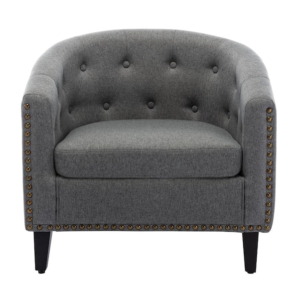 Polibi 28.3 in. W Gray Linen Fabric Tufted Barrel Club Chairs for Living Room Bedroom