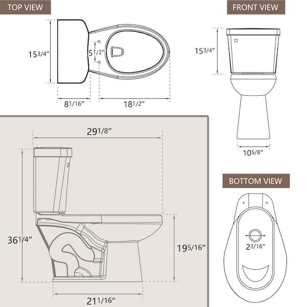 Zeafive Ace 12 in. Rough in 2-Piece 19 in. Tall Toilet 1.28