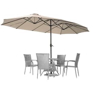 Outdoor 15 ft. Steel Market Patio Umbrella Double-Sided Twin Patio Umbrella with Crank in Beige