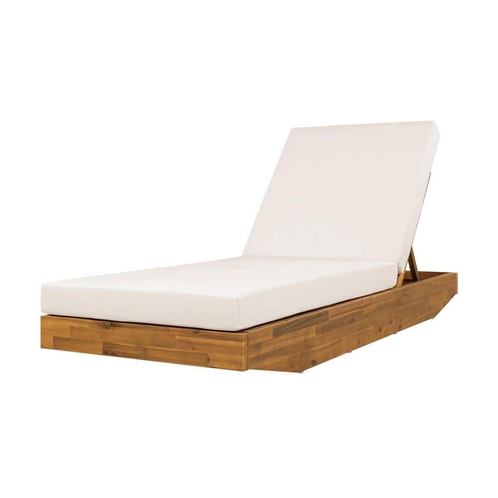 Acacia Wood Boat-Shape Adjustable Outdoor Chaise Lounge Chair with Double Fold Cream Cushion price history on PriceWatchPro