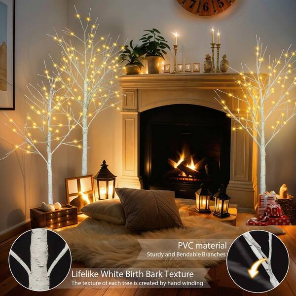 6 ft. White Artificial Christmas Tree Set of 3 with 96 LED Warm