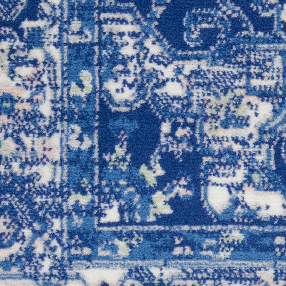 Navy Floral Synthetic Rectangular 2' x 3' Area Rug