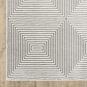 2' X 8' Grey And White Geometric Power Loom Stain Resistant Runner Rug