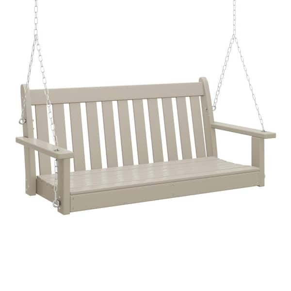 Laguna Outdoor Patio Weather Resistant Poly Plastic 51 in. 2-Person Hanging Porch Swing in Sand