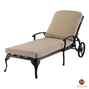 Aluminium Cast Outdoor Lounge Chair Chaise Recliner with Beige Cushion (1-Pack)